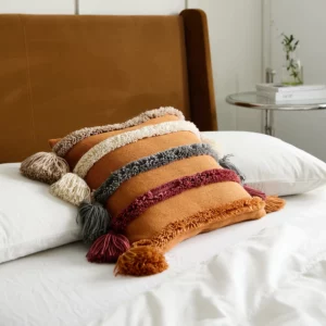 Bohemian Tufted Cushion Cover Colorful Stripe Tassel
