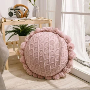 Cute Pompom Tassel Round Cushion Nordic Pillow Pink